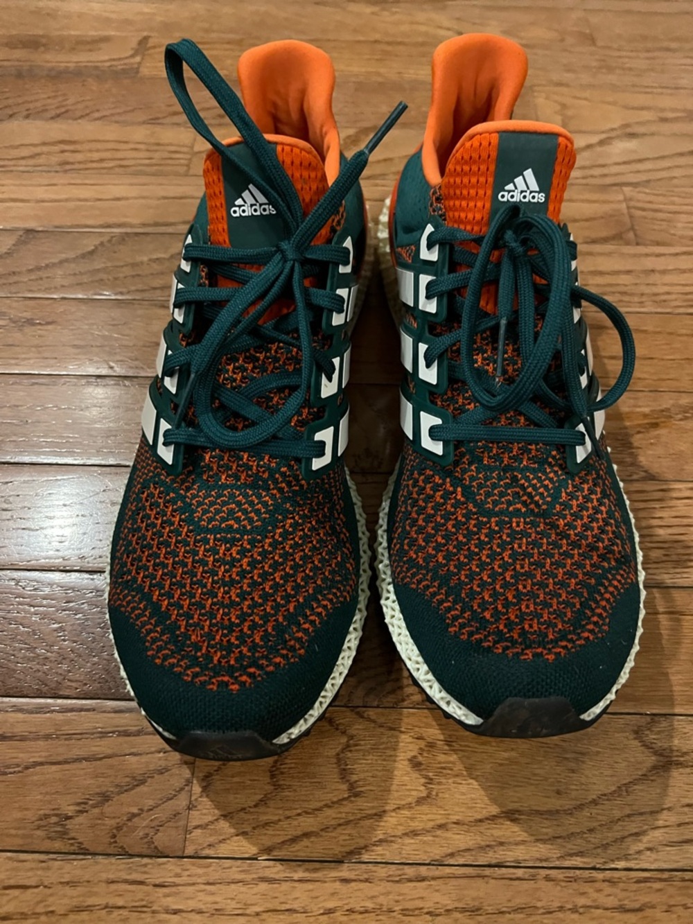 adidas ultra 4D team issued Miami Hurricane Running Shoes in Green & Orange